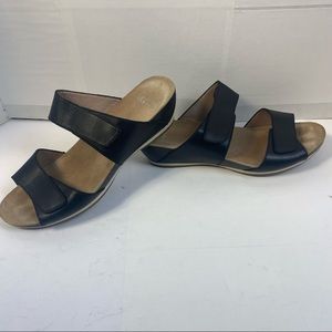 Dansko Sophie Black Leather Comfort Wedge Sandals Slides Size 39 / 8.5 - 9.